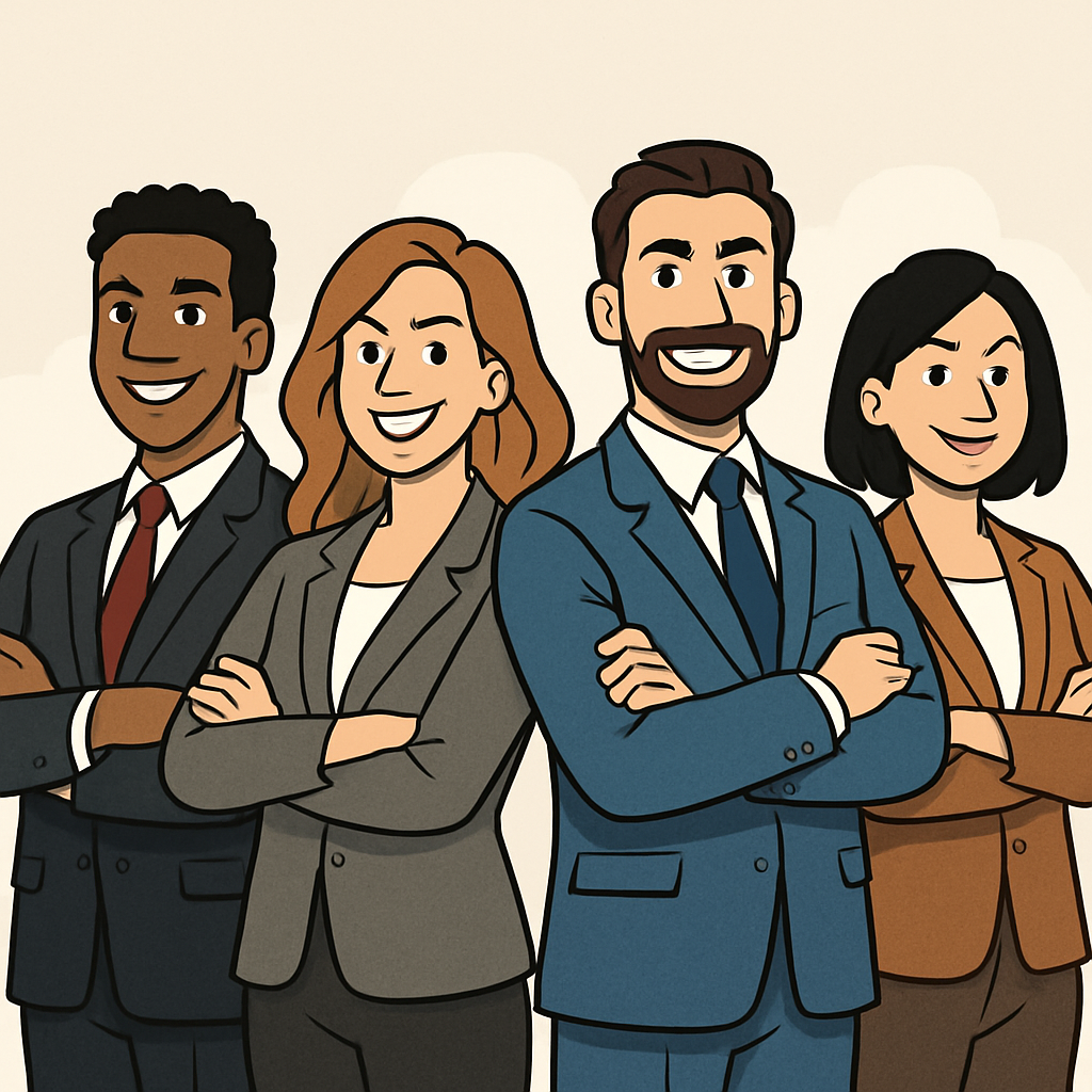 Strong sales team diverse no words caroon