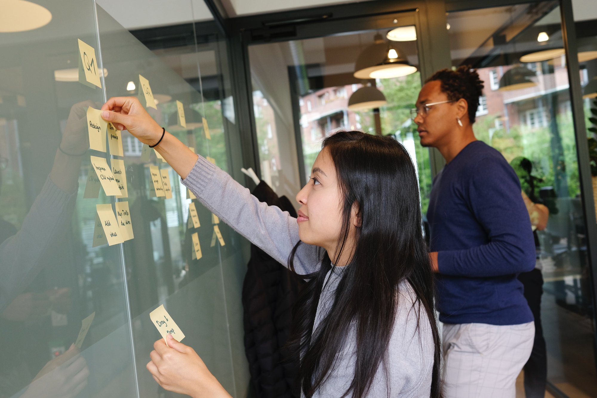 Team collaborating on a whiteboard