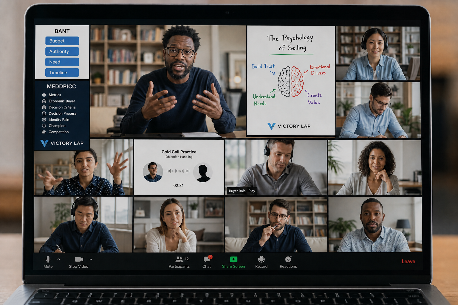 Virtual Sales Bootcamp Classroom with Victory Lap Logo